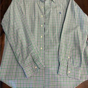 Ralph Lauren Men's Blue and Green Checkered Shirt